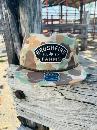 Brushfire Farms Camo Hat with Black Patch